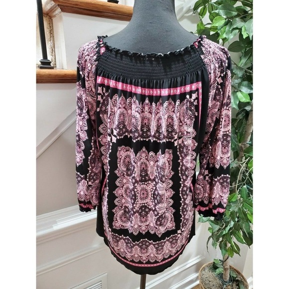 Madison Women's Multicolor Polyester Scoop Neck Long Sleeve Casual Shirt Size L - Picture 7 of 10